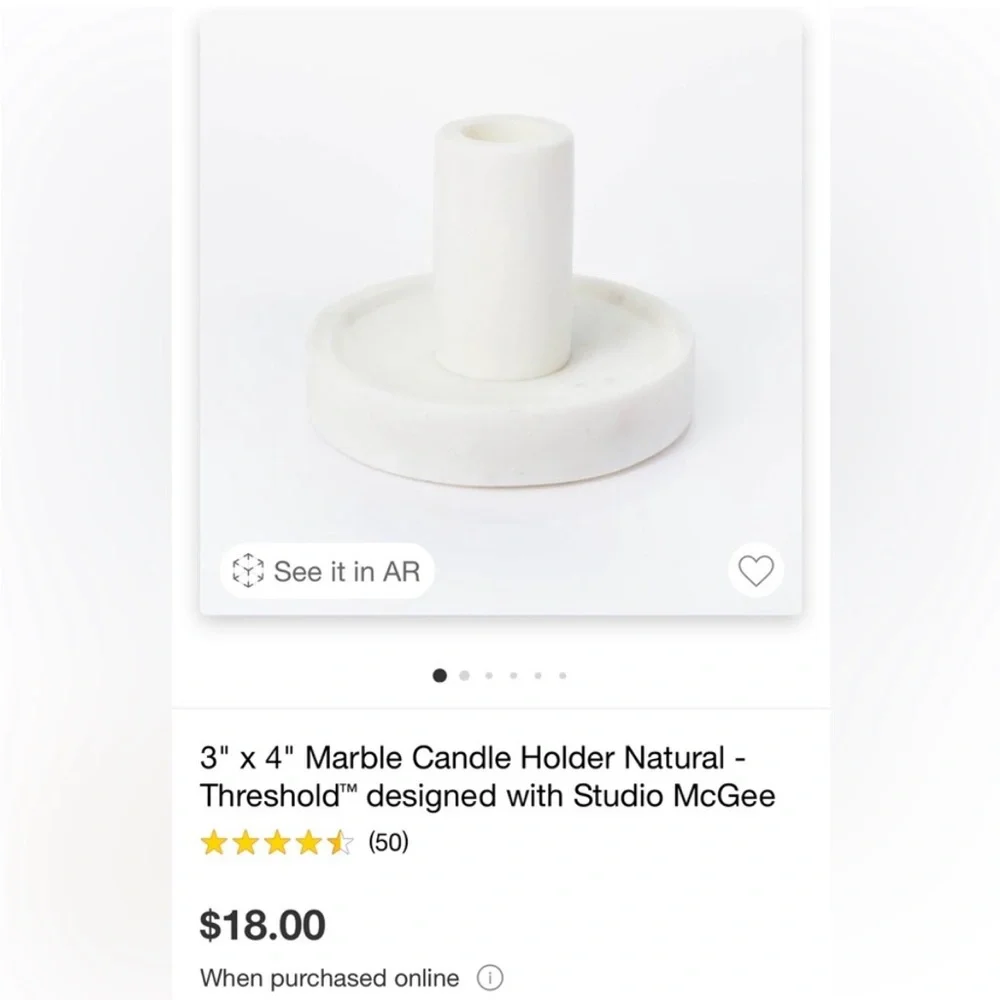 SET OF 2 Studio McGee Marble Taper Candle Holders - Picture 3 of 10